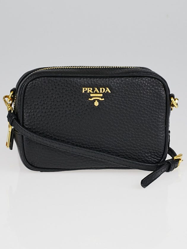 Prada Black Vitello Daino Leather Mini Zip-Top Camera Crossbody Bag 1N1674