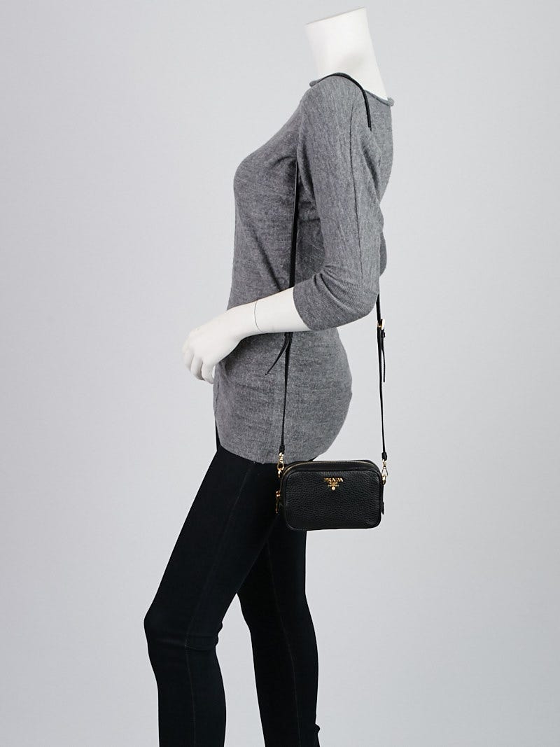 Prada Black Saffiano Leather Mini Zip-Top Camera Crossbody Bag