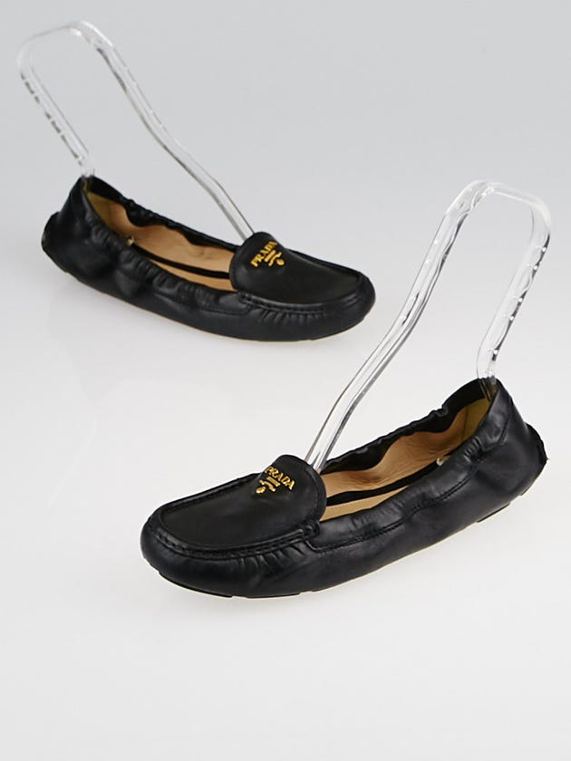 Prada Black Leather Scrunch Loafers Size 9.5/40