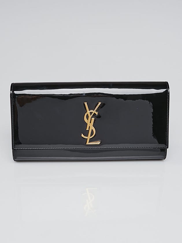 Yves Saint Laurent Black Patent Leather Cassandre Clutch Bag