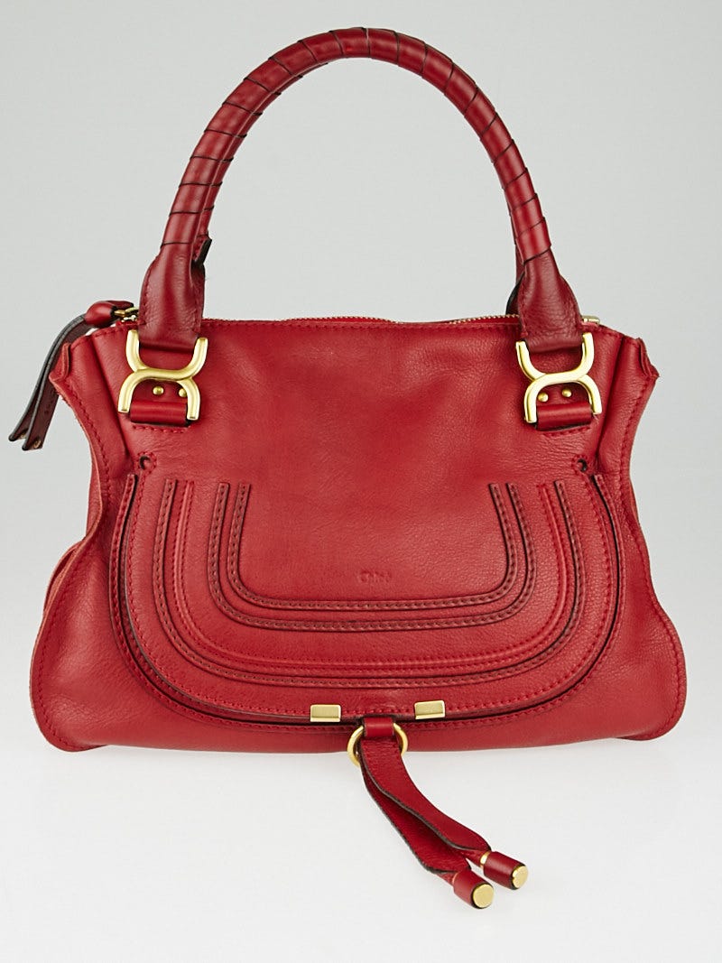 Chloe Red Pebbled Calfskin Leather Medium Marcie Satchel Bag Yoogi s Closet