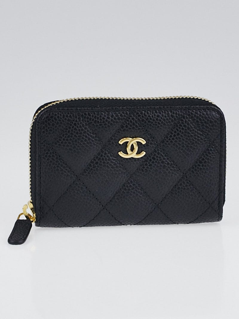 Chanel Black Quilted Caviar Leather O-Zip Coin Purse - Yoogi's Closet