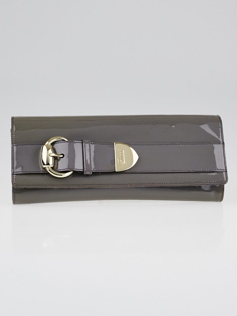 Gucci Grey Patent Leather Buckle Clutch Bag Yoogi s Closet