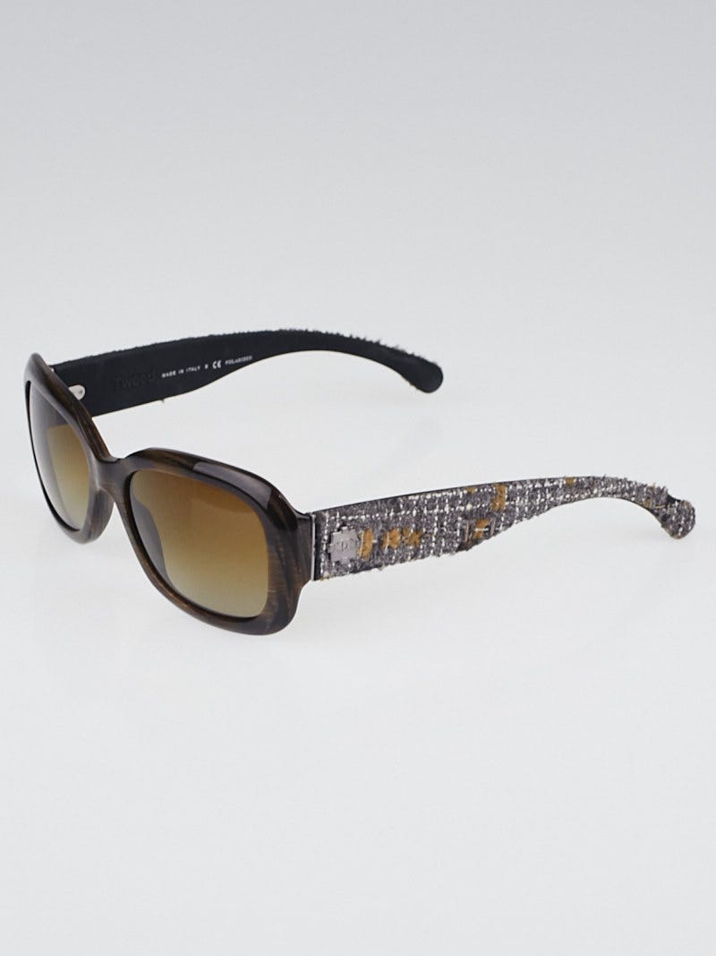 Chanel Brown Frame and Tweed Wayfarer Sunglasses-5240 - Yoogi's Closet