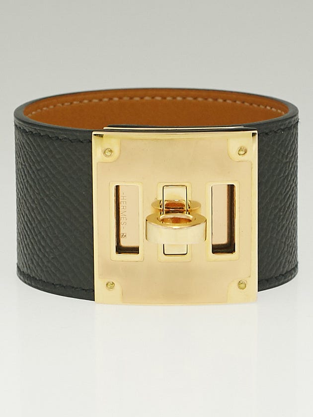 Hermes Black Epsom Leather Rose Gold Plated Kelly Dog Bracelet