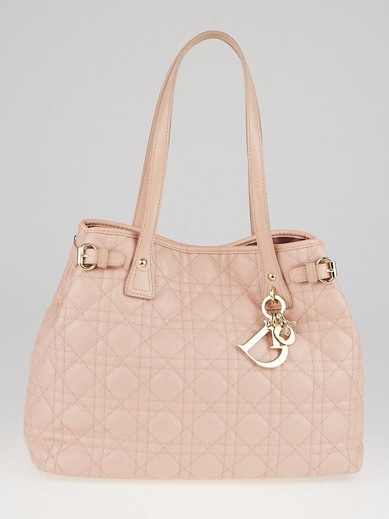 CHRISTIAN DIOR Coated Canvas Cannage Small Panarea Tote Light Pink