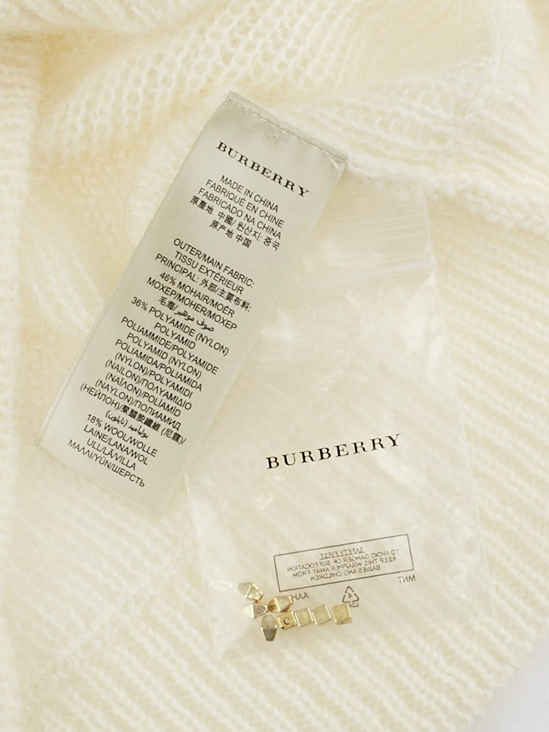 【希少　美品】LONDON BURBERRY サイズ UK8 100％　シルク Burberry London White Mohair Blend Studded V-Neck Sweater