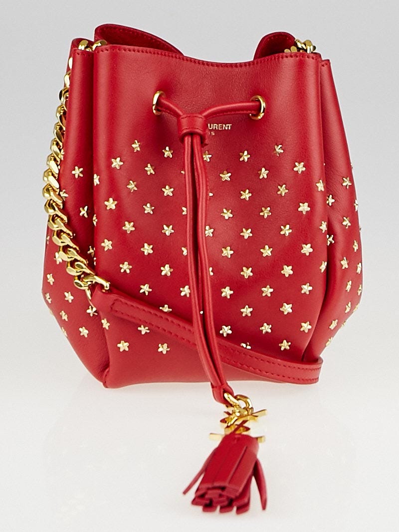 Yves Saint Laurent Red Leather Star Studded Mini Bucket Bag | Yoogi's Closet