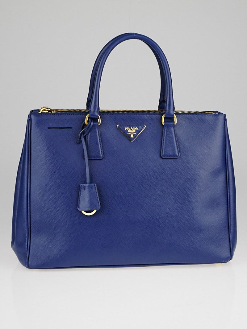 Prada Bluette Saffiano Lux Leather Double Zip Large Tote Bag