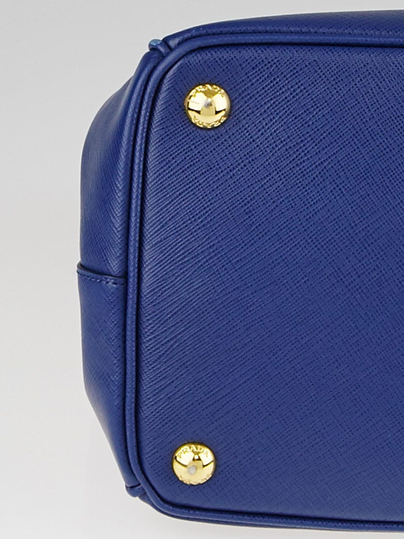 Prada Bluette Saffiano Lux Leather Double Zip Large Tote Bag