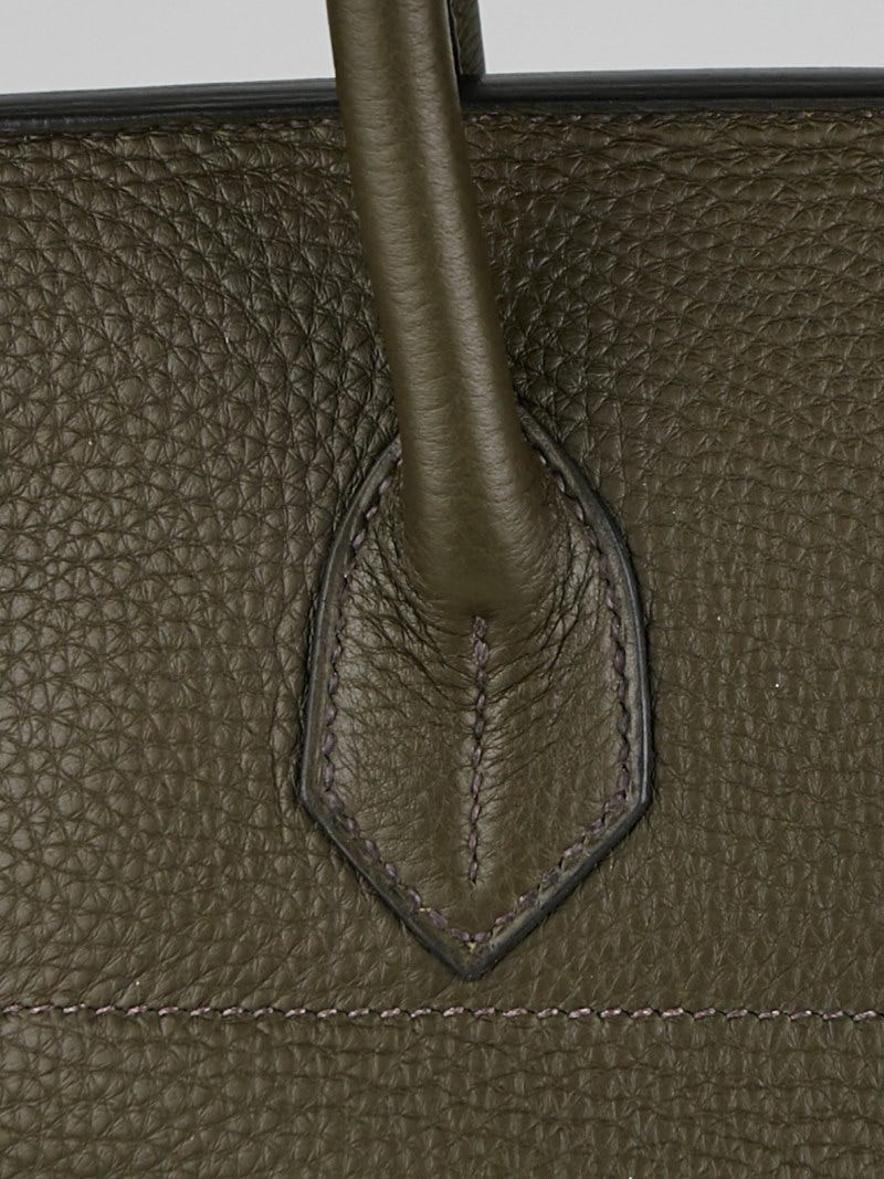 Hermes 42cm Olive Green Clemence Leather Palladium Plated JPG