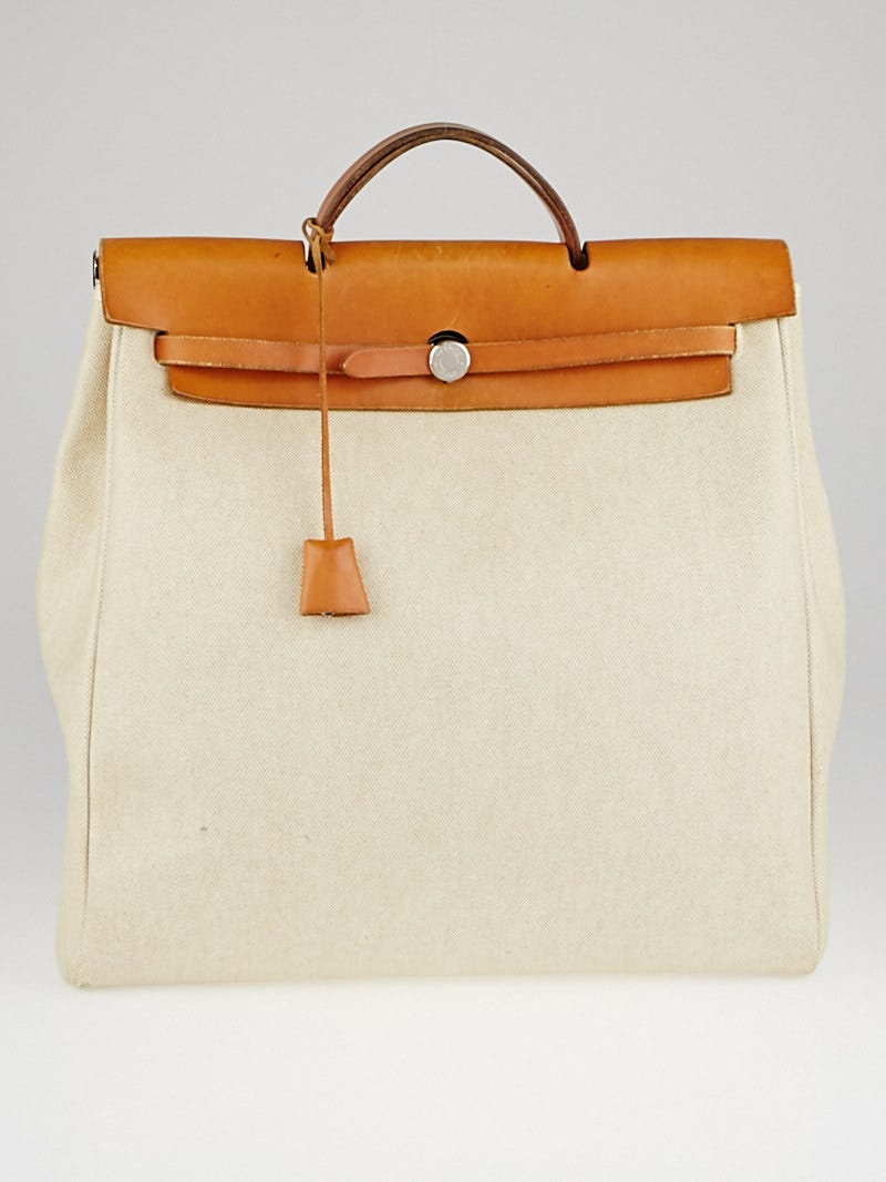 Hermes 40cm Natural Toile Canvas and Vache Calfskin Leather 2 in 1 Herbag GM Bag Yoogi s Closet