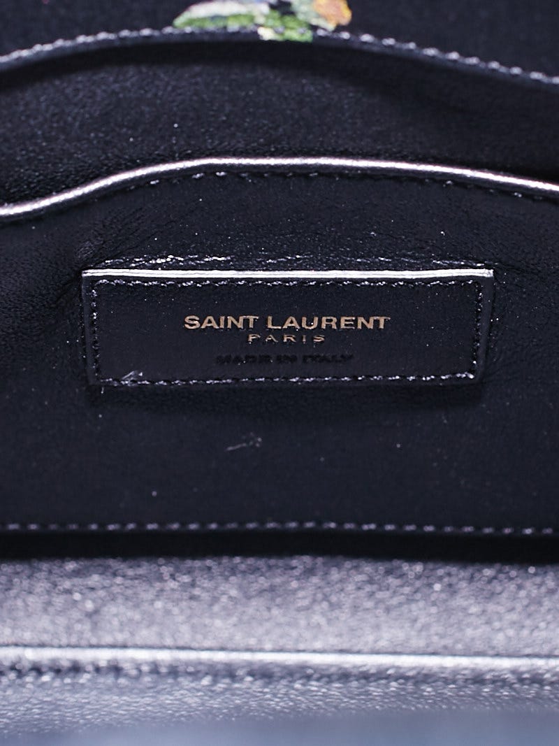 Yves Saint Lauren Black Leather Prairie Flower Nano Sac de Jour