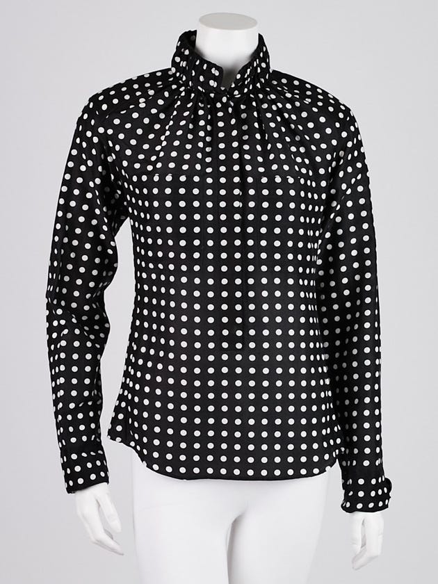 Yves Saint Laurent Black Polka Dot Cotton Blend Blouse Size 2/34