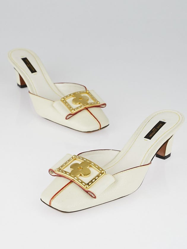 Louis Vuitton White Suhali Leather Slide Mules Size 7.5/38