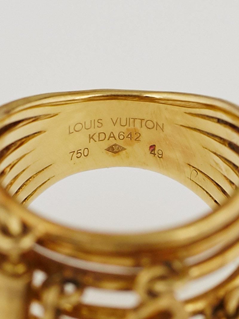 Louis Vuitton 18k Yellow Gold and Pearl Monogram Charm Ring
