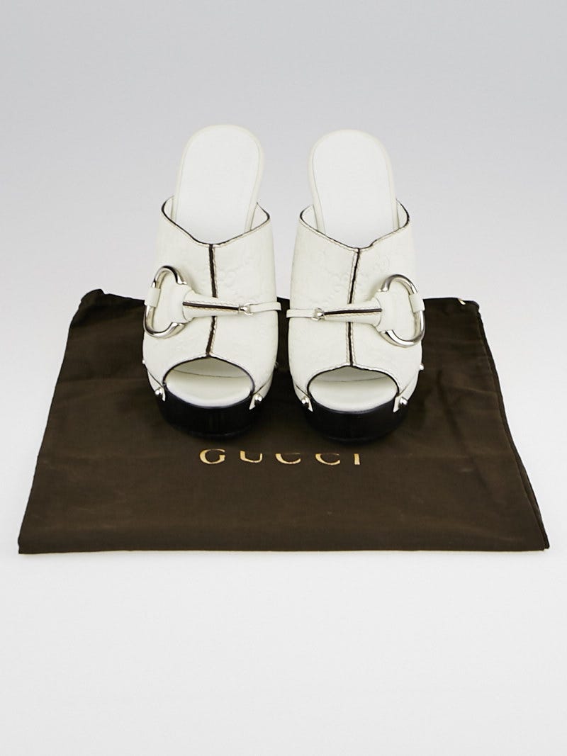 GUCCI ホワイト ミュール 37.5 Gucci White Guccissima Leather Icon Bit Platform Clogs Size 7/37.5