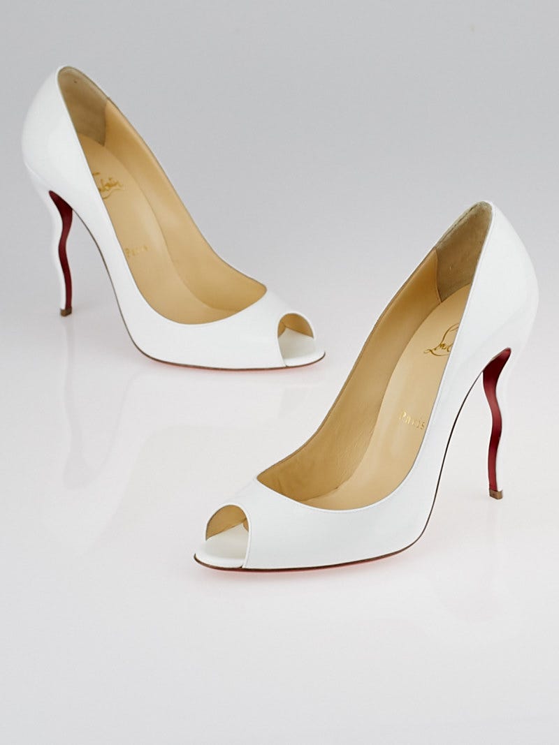 Christian Louboutin White Patent Leather Jolly B 100 Peep Toe Christian Louboutin White Patent Leather Jolly B 100 Peep Toe