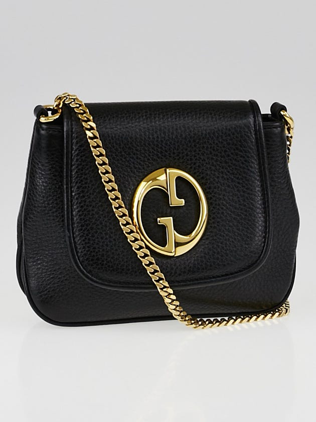 Gucci Black Pebbled Leather '1973' Small Chain Shoulder Bag