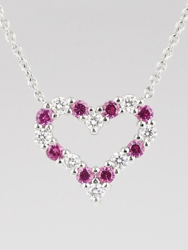 Tiffany & CO. Platinum Diamond & Pink Sapphire Heart Necklace