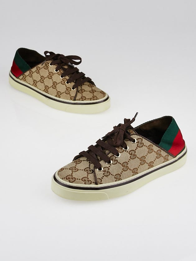 Gucci Beige/Ebony GG Canvas and Vintage Web Sneakers Size 5/35.5