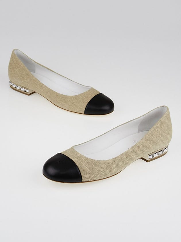 Chanel Beige Linen Cap Toe CC Cap Toe Ballet Flats Size 10.5/41