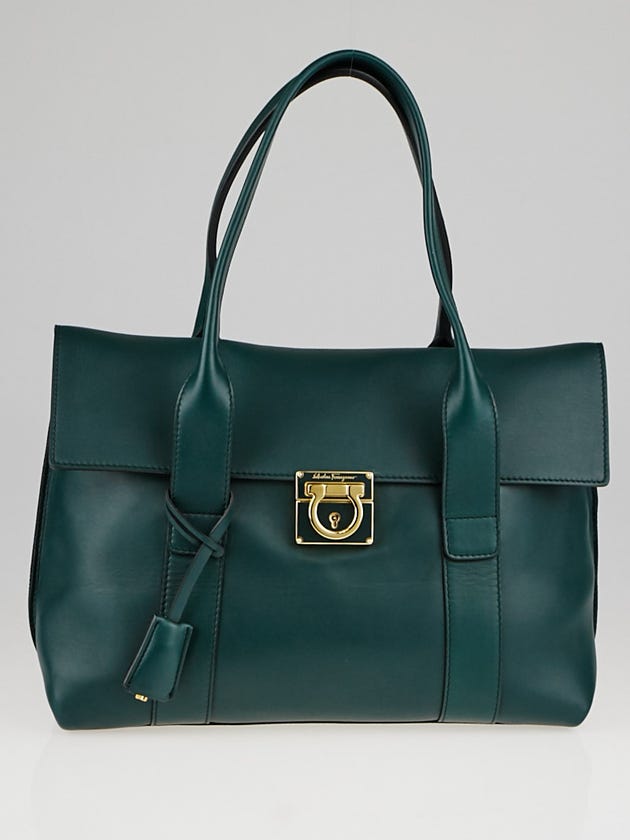 Salvatore Ferragamo Green Leather Medium Sookie Satchel Bag