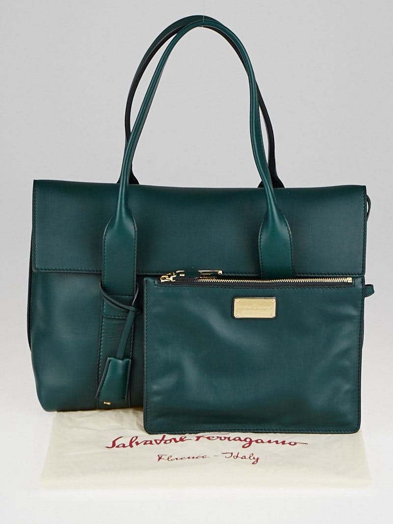 Salvatore Ferragamo Green Leather Medium Sookie Satchel Bag