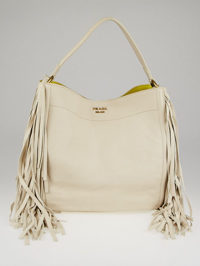 Prada Natural Cervo Patch Bauletto Fringe Bag BL0388