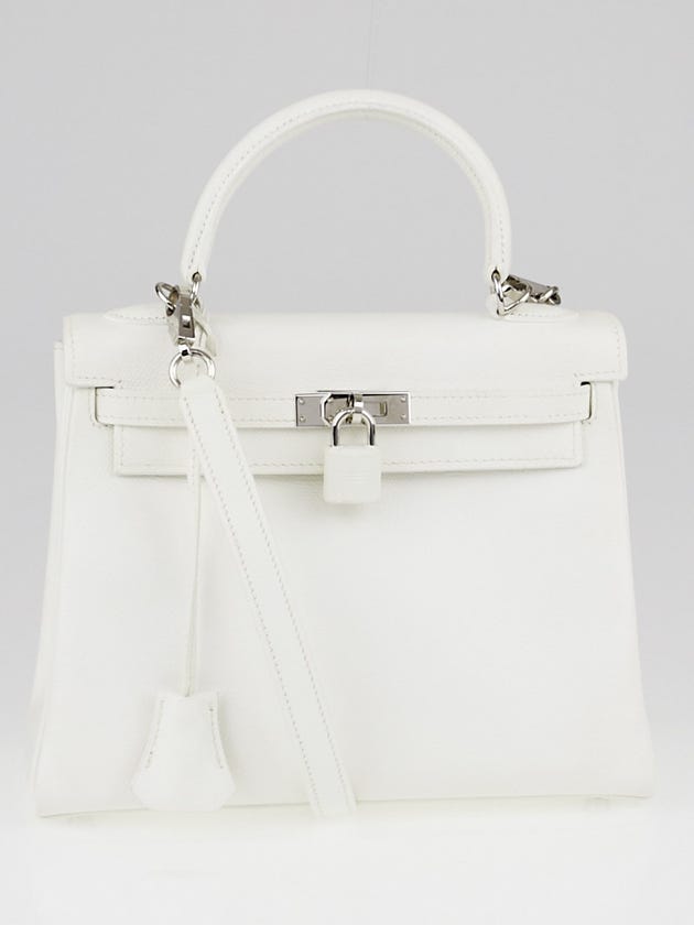 Hermes 25cm White Epsom Leather Palladium Plated Kelly Retourne Bag