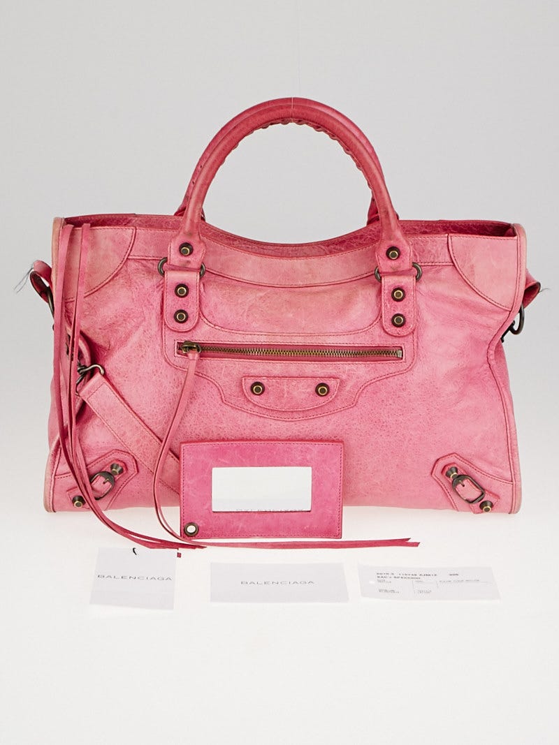 Balenciaga Sorbet Lambskin Leather Motorcycle City Bag