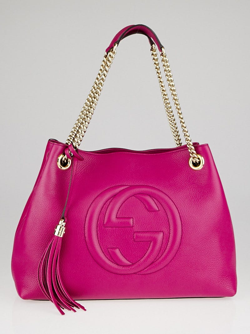 Gucci Fuchsia Pebbled Leather Soho Chain Tote Bag Yoogi s Closet