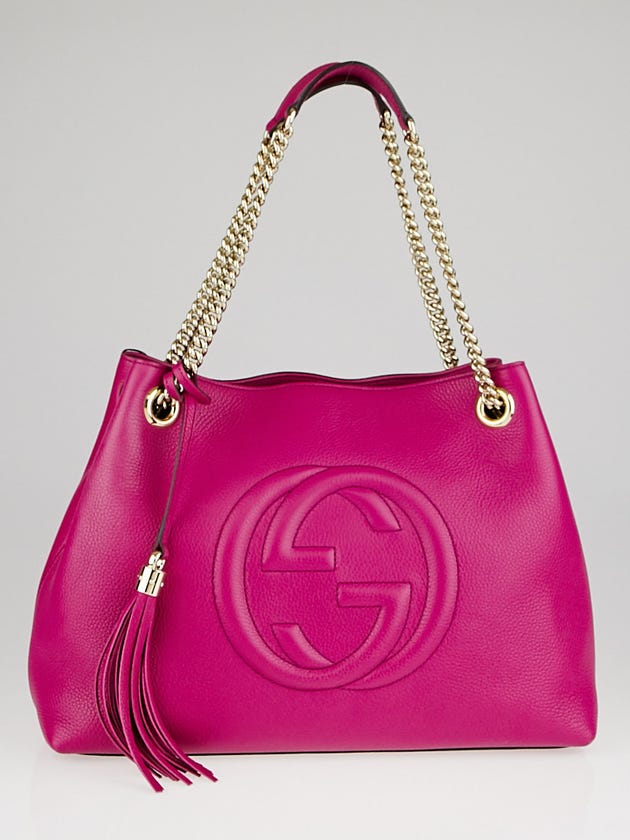 Gucci Fuchsia Pebbled Leather Soho Chain Tote Bag