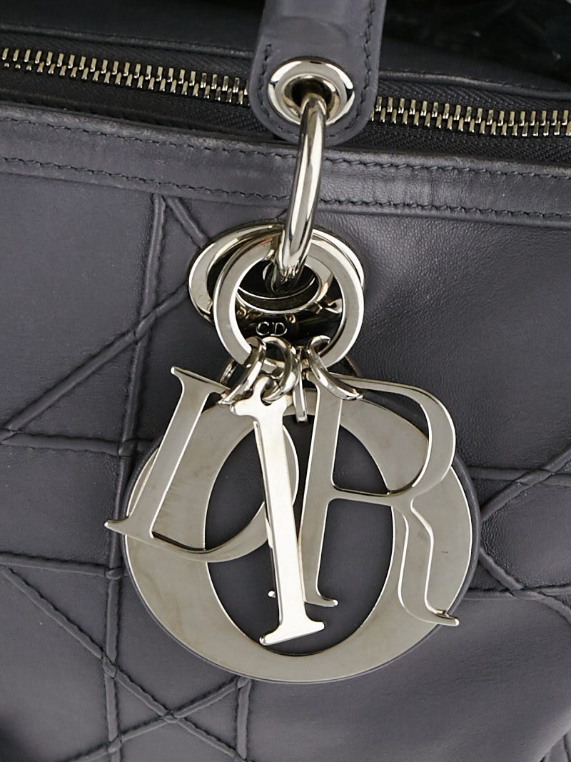 Christian Dior Grey Cannage Quilted Lambskin Leather