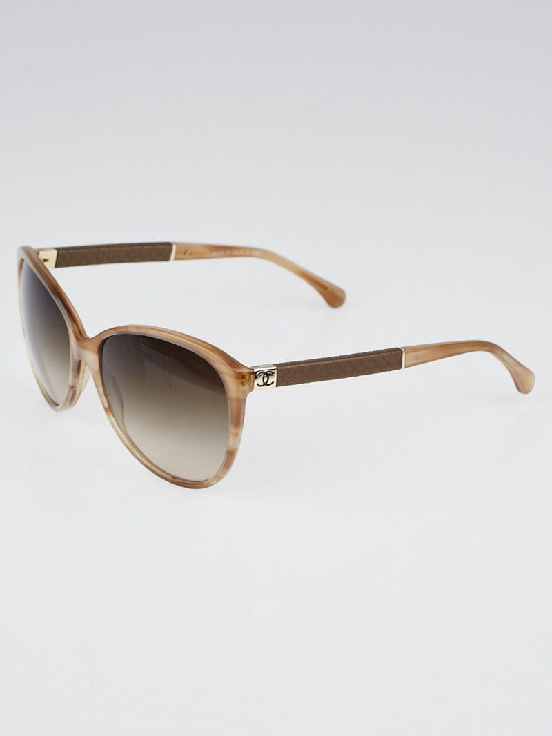 Chanel Beige Tortoise Print Frame and Leather Quilted Arm Sunglasses-5225-Q  - Yoogi's Closet