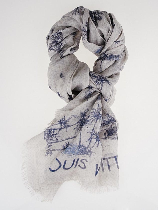 Louis Vuitton Blue/White Cotton/Linen Toile de Louis Pareo Scarf