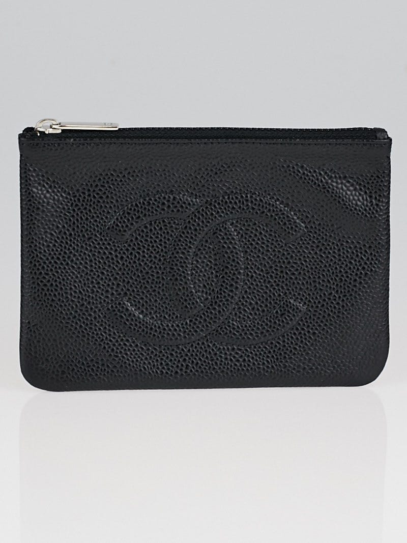 Chanel Black Caviar Leather Small CC O-Case Zip Pouch - Yoogi's Closet