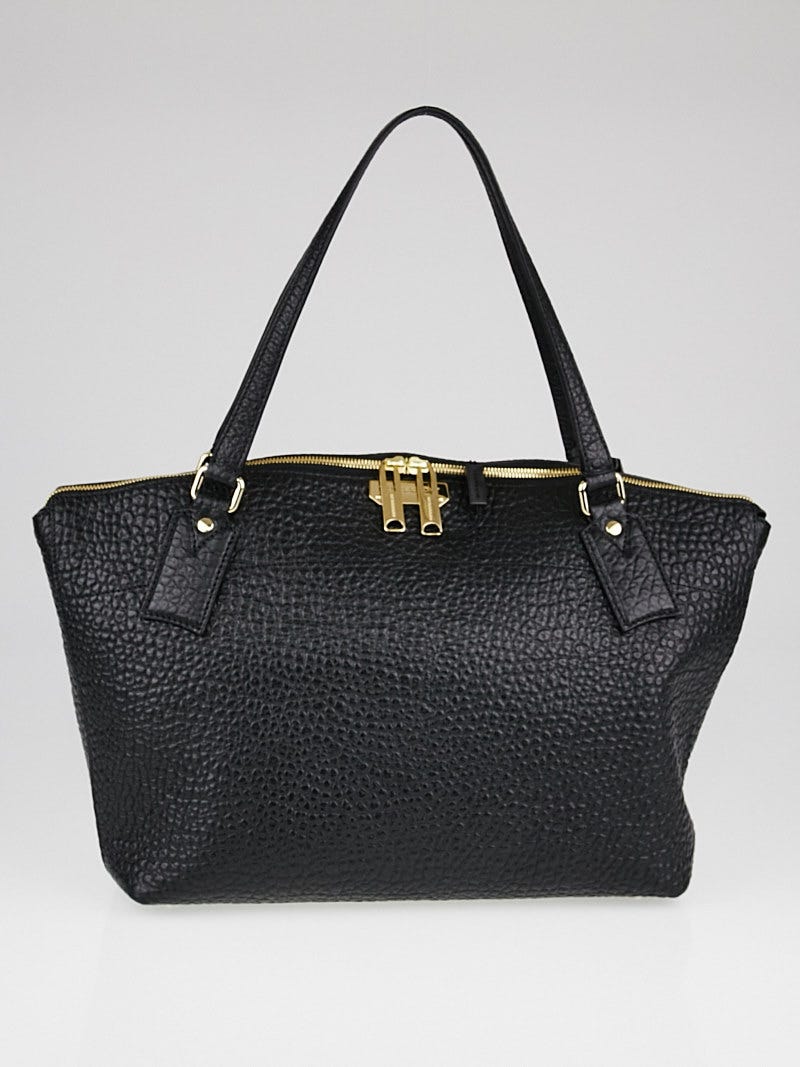 Burberry Black Signature Grain Leather Medium Welburn Tote Bag Yoogi s Closet
