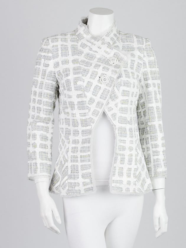 Chanel Grey/White Tweed Painted Grid Jacket Size 8/40