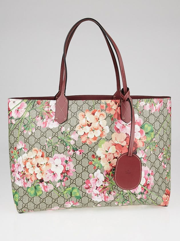Gucci Beige/Pink GG Coated Canvas Supreme Blooms Reversible Tote Bag