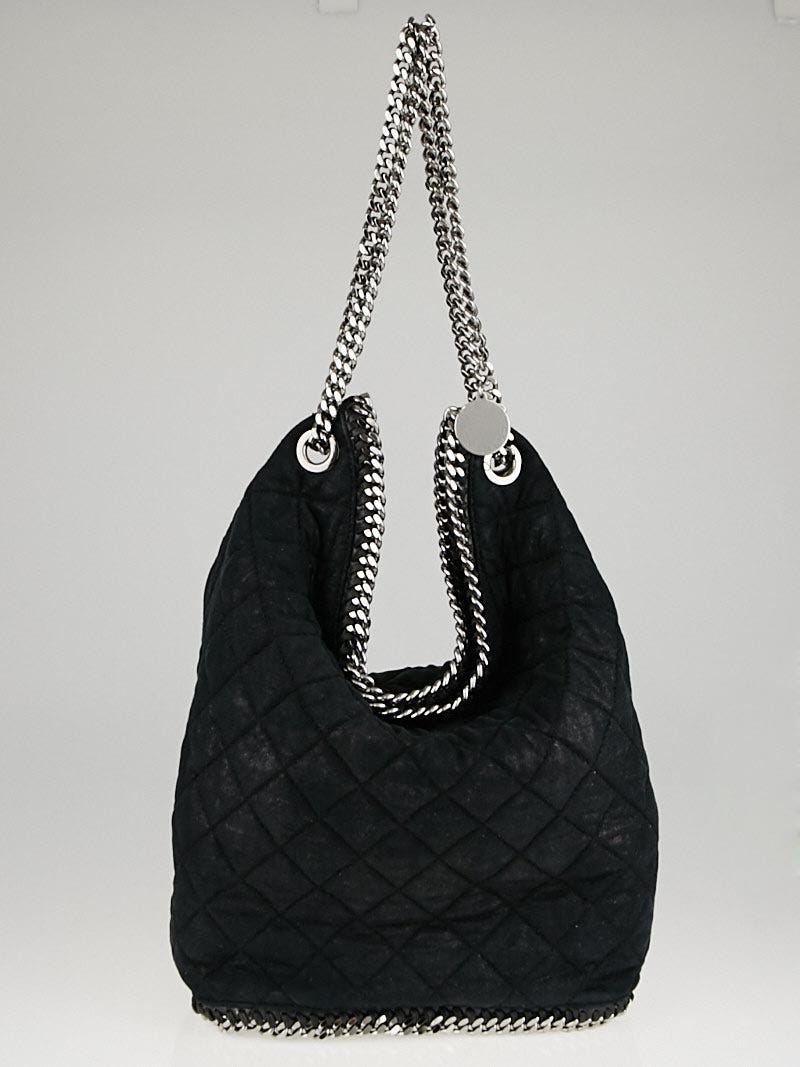 Stella McCartney Black Quilted Shaggy Deer Faux Leather Falabella