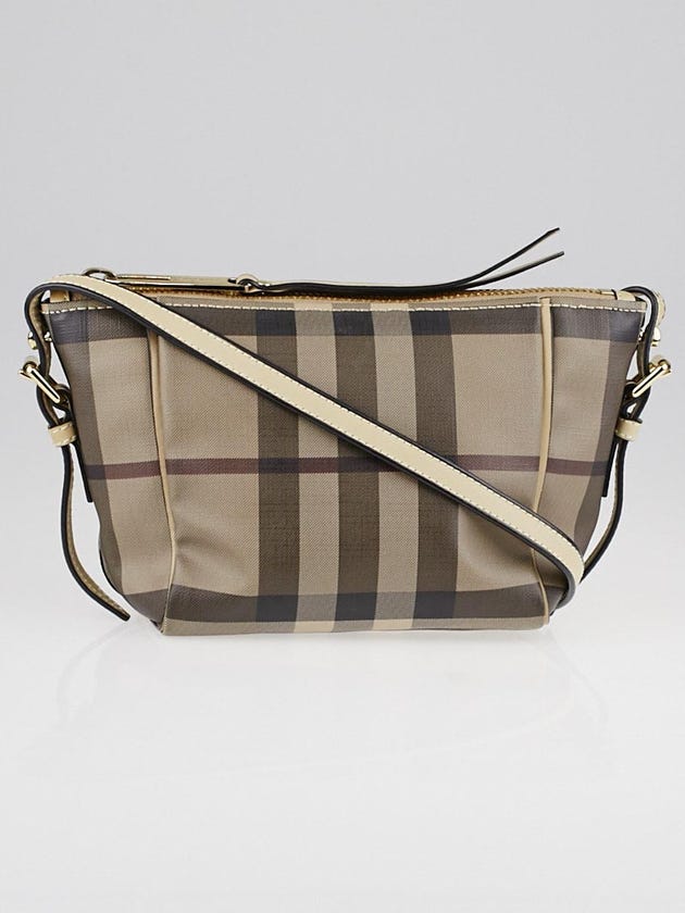 Burberry Smoked Check Coated Canvas Small Saddle Stitch Crossbody Bag 