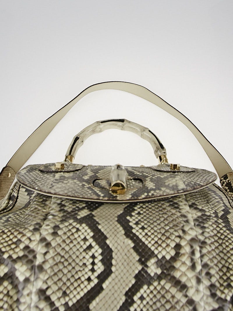 Gucci Grey/Beige Python Pop Bamboo Top Handle Bag | Yoogi's