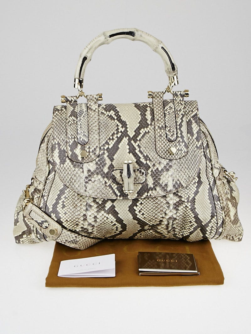 Gucci Grey/Beige Python Pop Bamboo Top Handle Bag | Yoogi's
