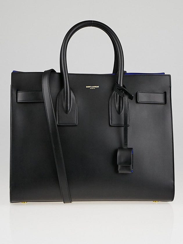Yves Saint Laurent Black/Blue Smooth Calfskin Leather Small Sac de Jour Tote Bag