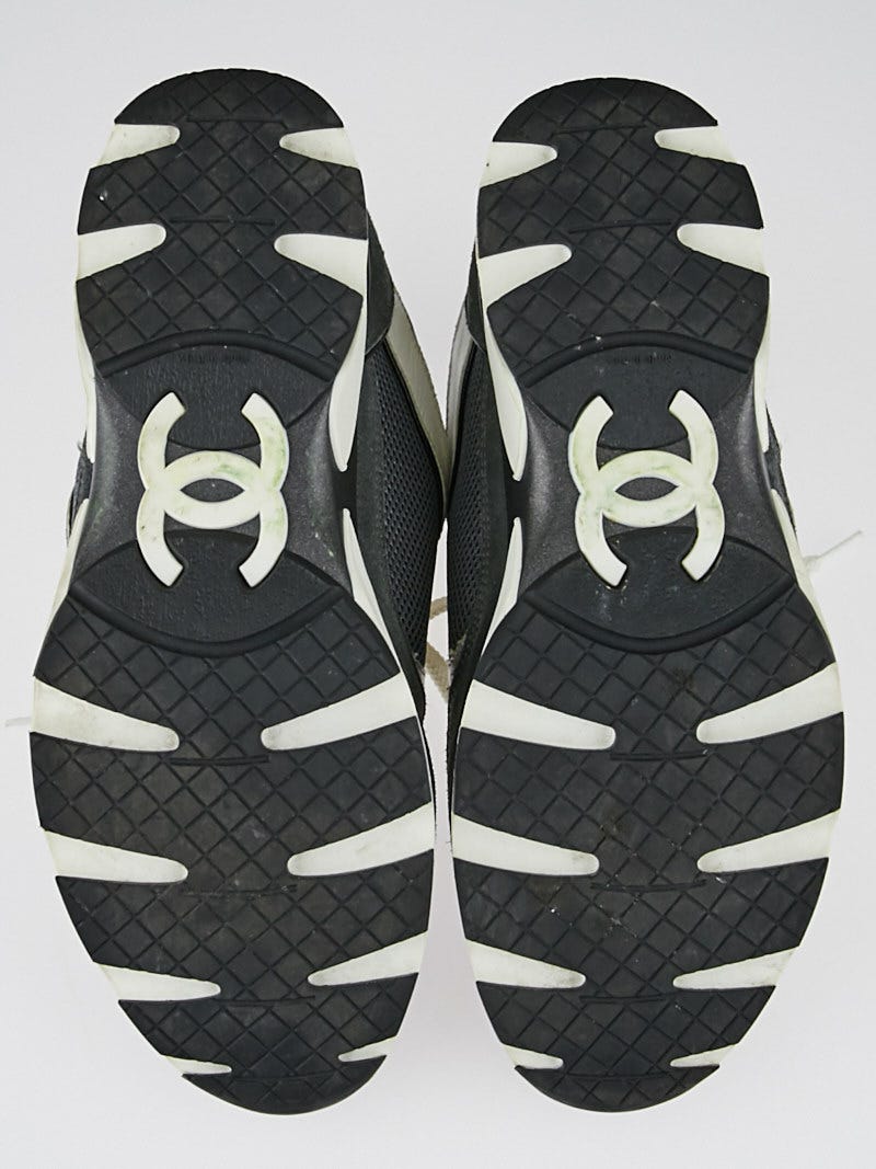 Chanel White/Grey Suede and Fabric CC Sneakers Size 8.5/39 - Yoogi's Closet