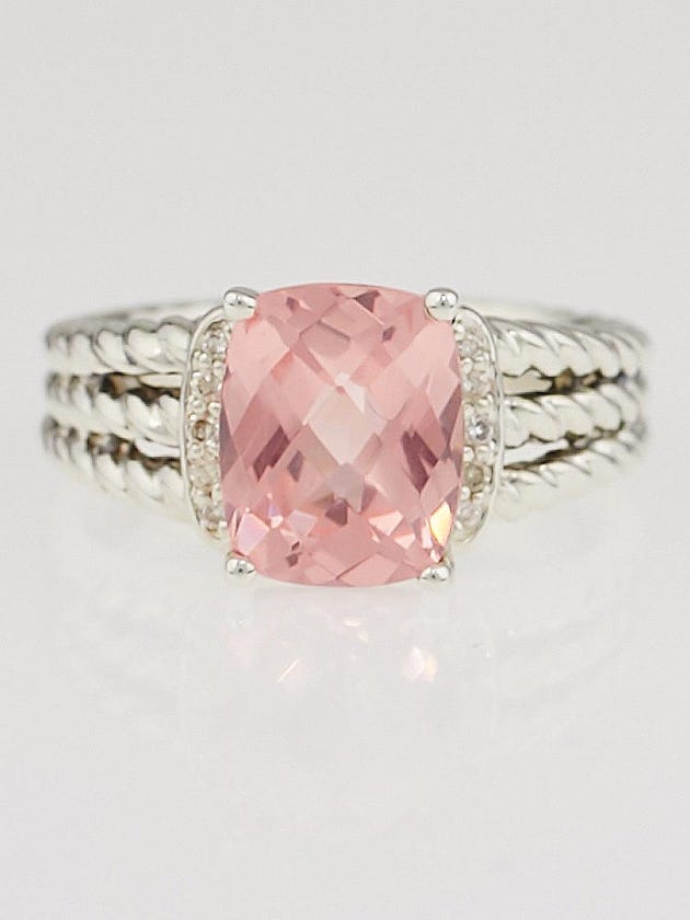 David Yurman Morganite and Diamonds Petite Wheaton Ring Size 7.5