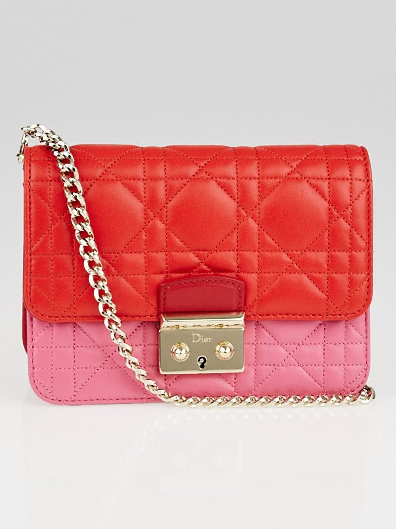 Christian Dior Rouge Papaya Cannage Quilted Lambskin Leather Miss Dior Mini Promenade Clutch Bag Yoogi s Closet