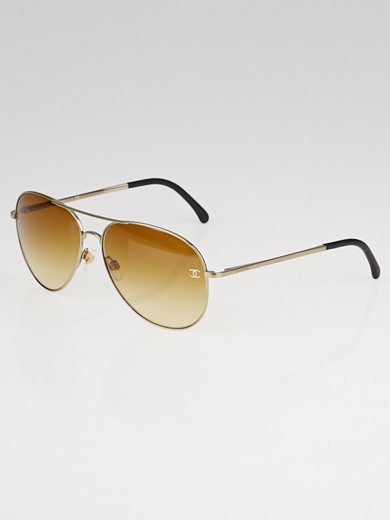 Chanel Silvertone Metal Frame and Brown Tint Aviator Sunglasses-4189-T -  Yoogi's Closet