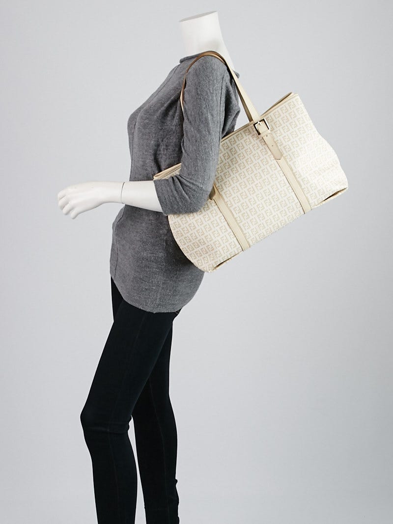 Fendi White/Beige Zucchino Print Spalmati Coated Canvas Tote